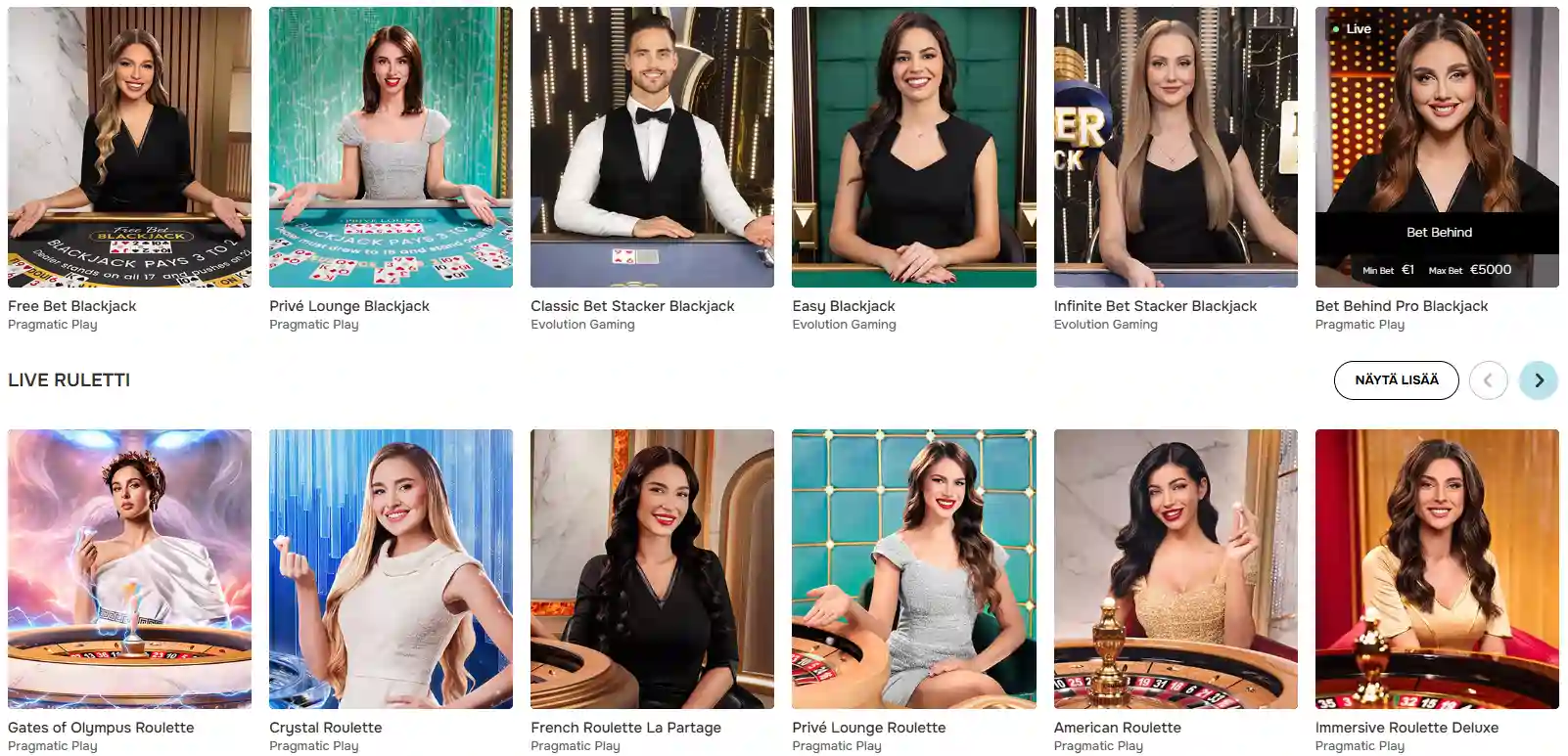 Jellona Casino live-kasino osio